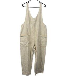 She + Sky Denim Wide Leg Overalls Beige Neutral Minimalist Sz Large Normcore